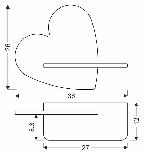 Dětská nástěnná LED lampička s poličkou HEART - 5W, 4000K (denní bílá), růžová