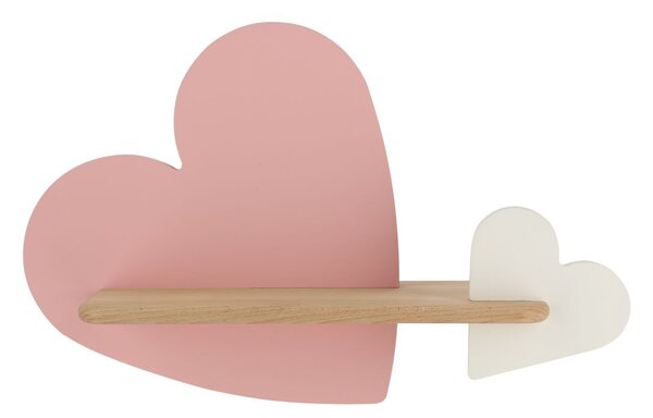 Dětská nástěnná LED lampička s poličkou HEART - 5W, 4000K (denní bílá), růžová / bílá