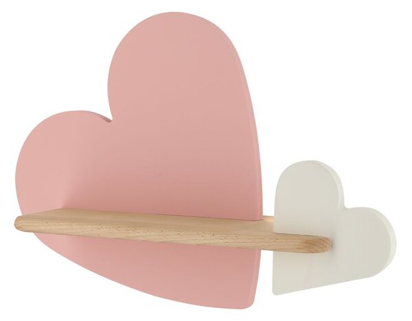 Dětská nástěnná LED lampička s poličkou HEART - 5W, 4000K (denní bílá), růžová / bílá