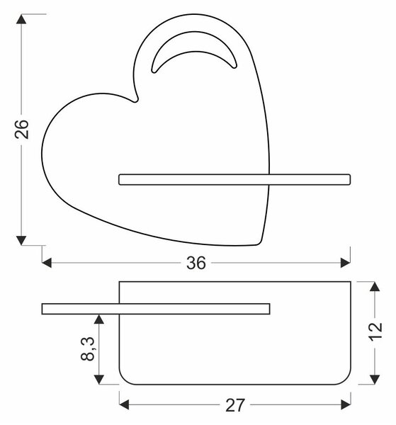 Dětská nástěnná LED lampička s poličkou HEART - 5W, 4000K (denní bílá), modrá