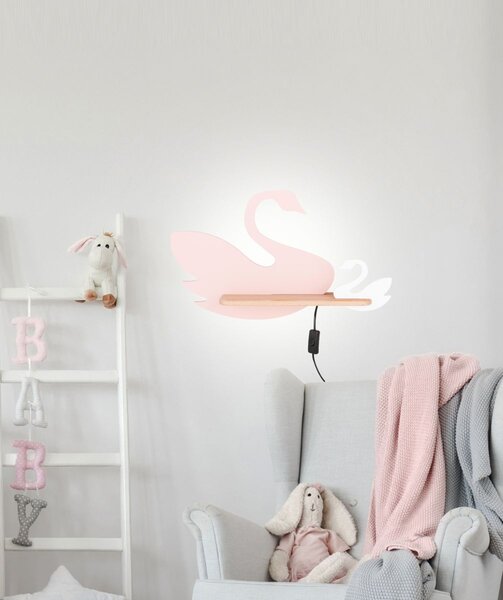 Nástěnné dětské LED světlo do zásuvky SWAN - 5W, 4000K (denní bílá), bílé / růžové
