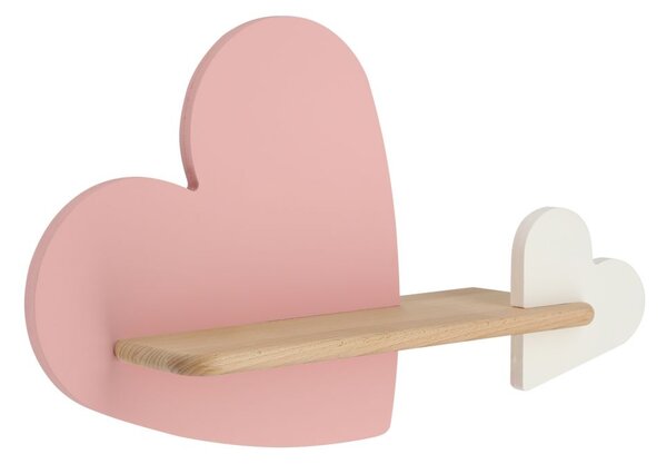 Dětská nástěnná LED lampička s poličkou HEART - 5W, 4000K (denní bílá), růžová / bílá