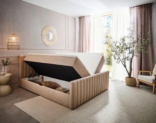 AMERICKÁ POSTEL, 160/200 cm, béžová Boxxx - Postele s úložným prostorem, Online Only