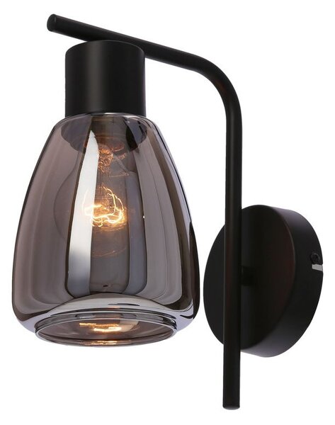 Nástěnná moderní lampa MOLDO - 1xE27, 40W, černá / kouřové sklo
