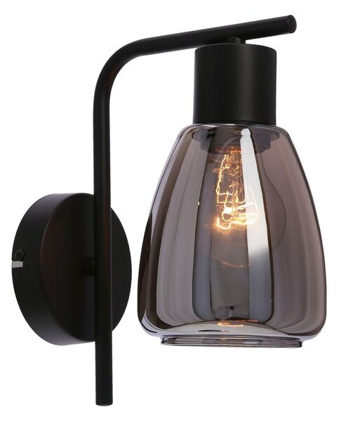 Nástěnná moderní lampa MOLDO - 1xE27, 40W, černá / kouřové sklo