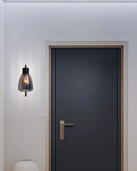 Nástěnná moderní lampa MOLDO - 1xE27, 40W, černá / kouřové sklo