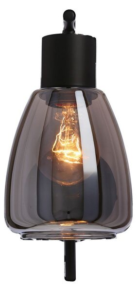 Nástěnná moderní lampa MOLDO - 1xE27, 40W, černá / kouřové sklo