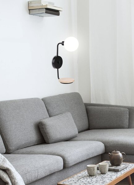 Nástěnná lampa s poličkou PONIO - 1xG9, 25W, černá / bílá