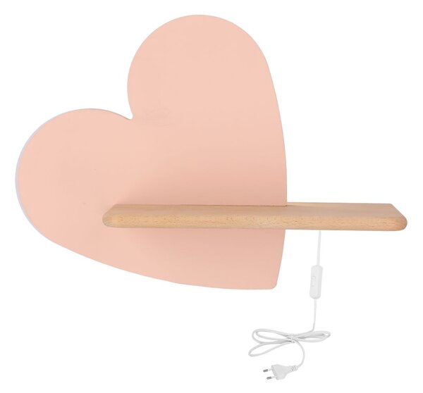 Dětská LED nástěnná lampa do zásuvky HEART - 5W, 4000K (denní bílá), růžová