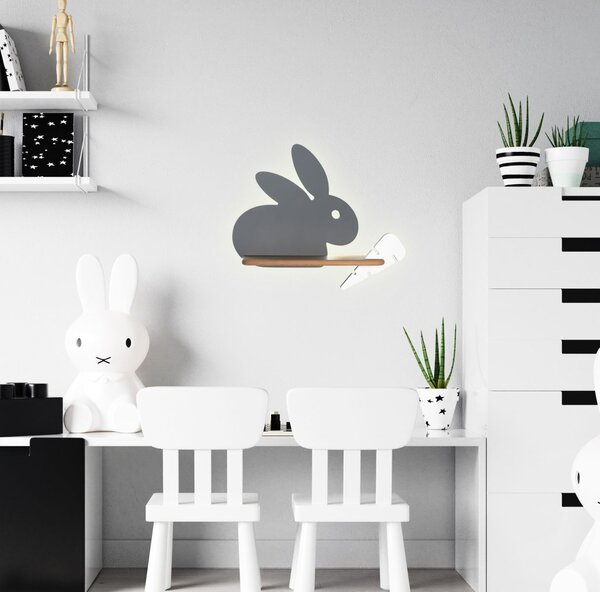 Dětské LED nástěnné světlo do zásuvky RABBIT - 4W, 4000K (denní bílá), šedé / bílé