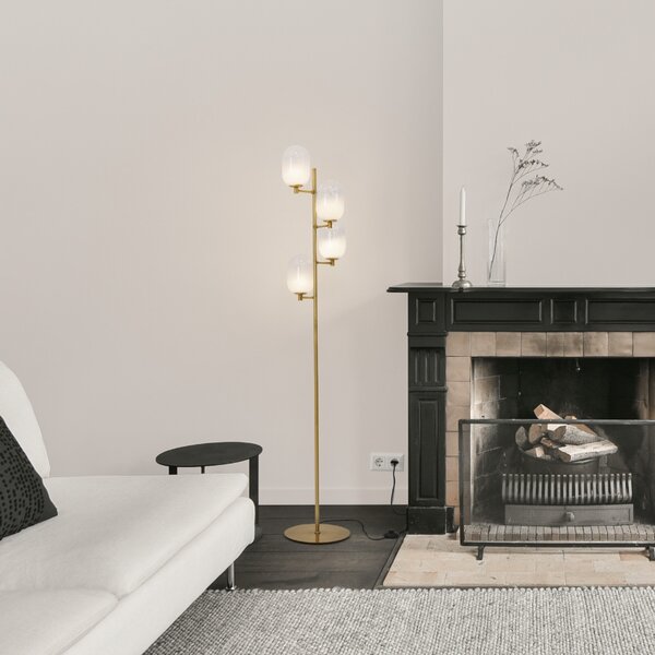 Bílo-zlatá skleněná stojací lampa Nova Luce Balor 165 cm