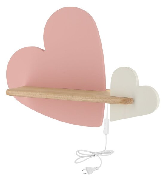 Dětská LED nástěnná lampa do zásuvky HEART - 5W, 4000K (denní bílá), růžová / bílá