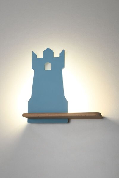 Dětská nástěnná LED lampička s poličkou TOWER - 4W, 4000K (denní bílá), modrá