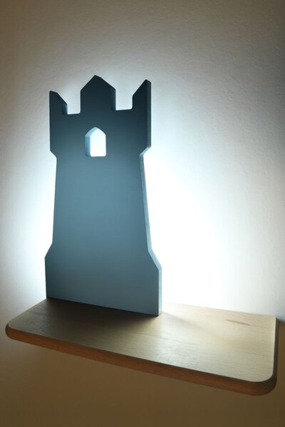 Dětská nástěnná LED lampička s poličkou TOWER - 4W, 4000K (denní bílá), modrá