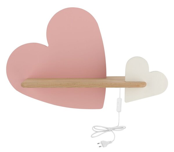 Dětská LED nástěnná lampa do zásuvky HEART - 5W, 4000K (denní bílá), růžová / bílá