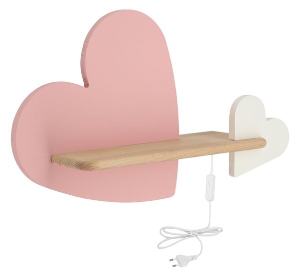 Dětská LED nástěnná lampa do zásuvky HEART - 5W, 4000K (denní bílá), růžová / bílá