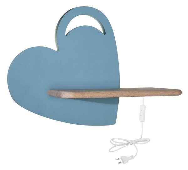 Dětská LED nástěnná lampa do zásuvky HEART - 5W, 4000K (denní bílá), modrá