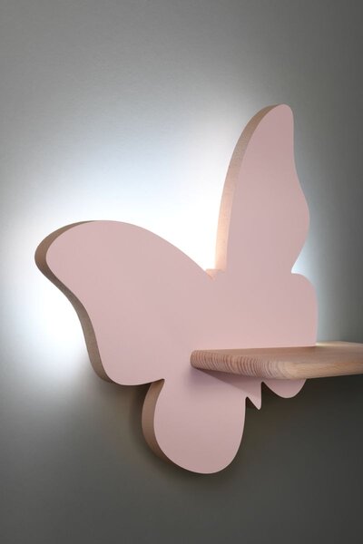 Dětská LED lampička na zeď s poličkou BUTTERFLY - 5W, 4000K (denní bílá), růžová