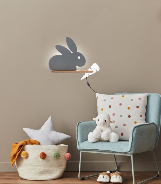 Dětské LED nástěnné světlo do zásuvky RABBIT - 4W, 4000K (denní bílá), šedé / bílé