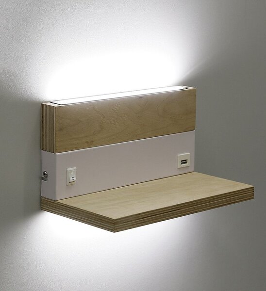 Nástěnné LED svítidlo s USB portem ANET - 2x4W, 4000K (denní bílá), hnědé / bílé