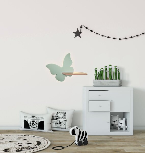 Dětská LED lampička na zeď s poličkou BUTTERFLY - 5W, 4000K (denní bílá), mátová