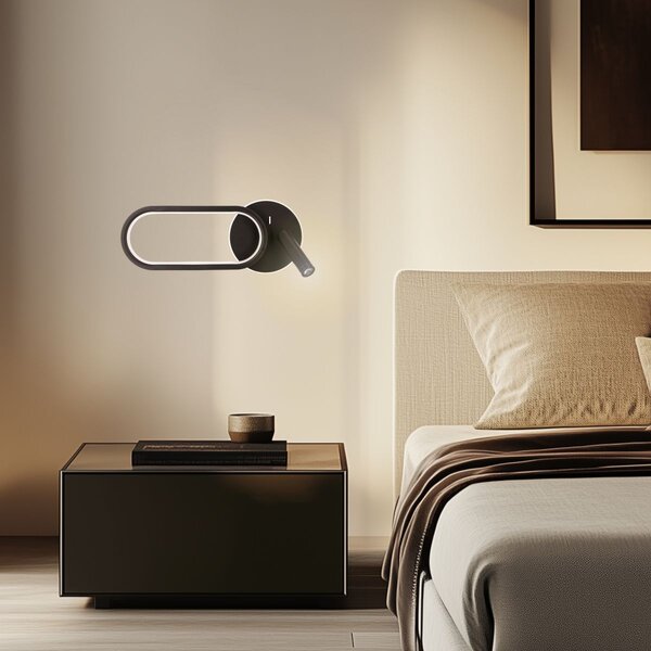 LED nástěnná lampa k posteli MONET - 13W, 3000-6000K (teplá-studená bílá), černá