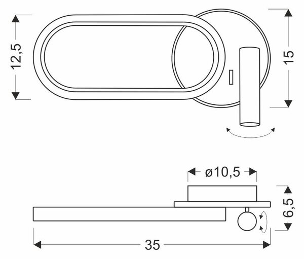 LED nástěnná lampa k posteli MONET - 13W, 3000-6000K (teplá-studená bílá), černá
