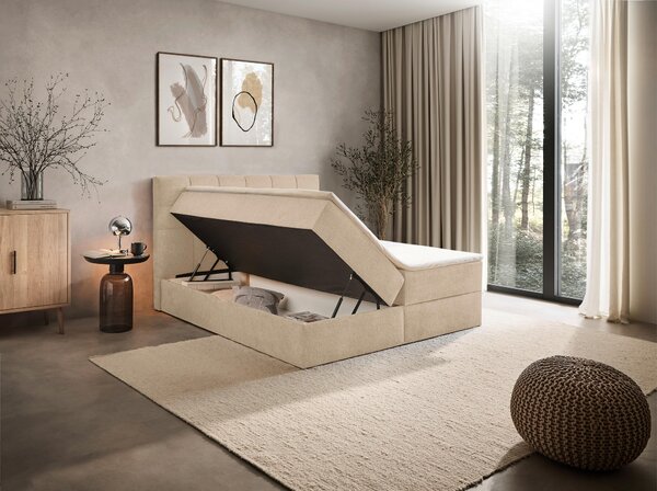 AMERICKÁ POSTEL, 140/200 cm, krémová Boxxx - Postele s úložným prostorem, Online Only