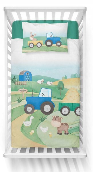 Povlečení Oboustranné Bambusové 100x135cm 2dílné Modrý Traktor