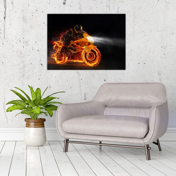 Obraz - Motorkář s plameny (70x50 cm)