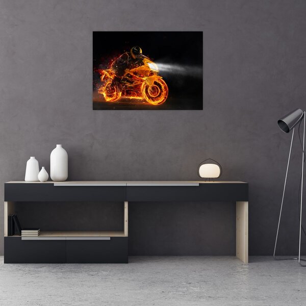 Obraz - Motorkář s plameny (70x50 cm)