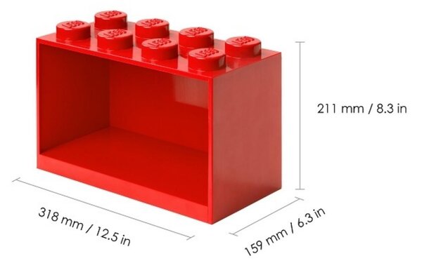 Červená nástěnná police LEGO® Storage 21 x 32 cm