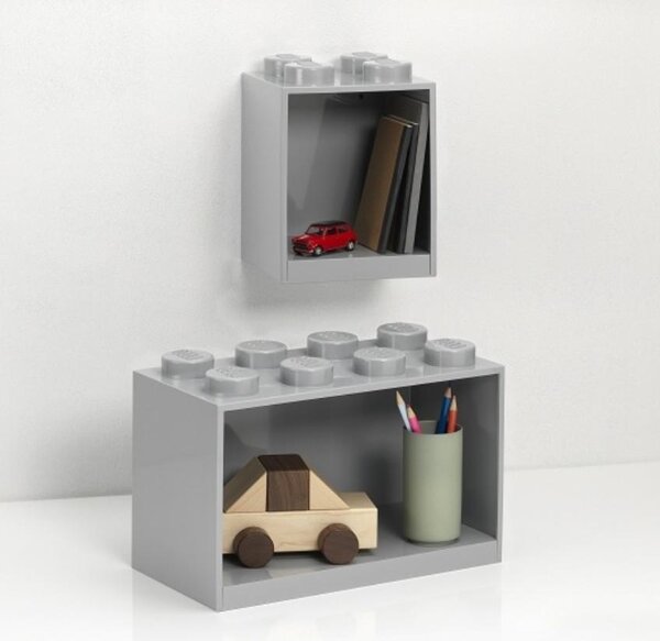 Set dvou šedých nástěnných polic LEGO® Brick