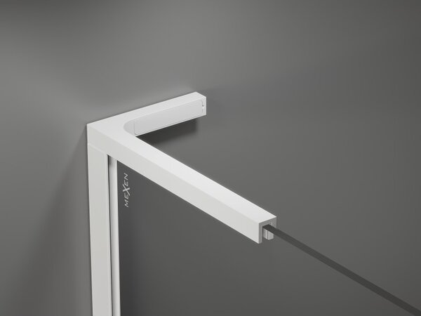 Mexen Kioto L, sprchová zástěna Walk-In 80 x 200 cm, 8mm čiré sklo černý vzor, ​​bílý profil, 800-080-103-20-77