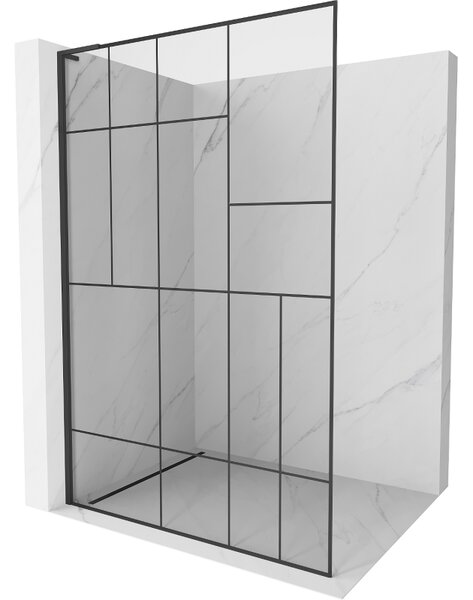 Mexen Kioto L, sprchová zástěna Walk-In 80 x 200 cm, 8mm čiré sklo černý vzor, ​​černý profil, 800-080-103-70-78