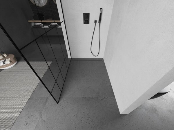 Mexen Kioto L, sprchová zástěna Walk-In 80 x 200 cm, 8mm čiré sklo černý vzor, ​​černý profil, 800-080-103-70-78