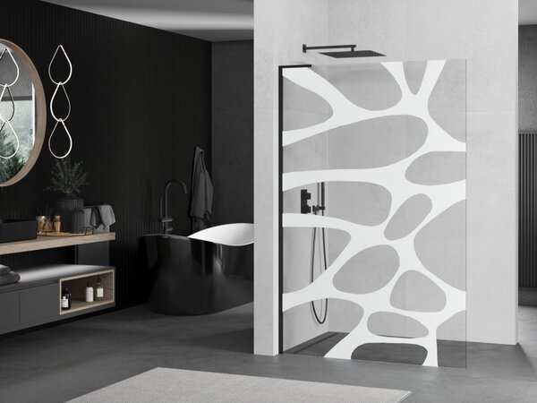 Mexen Kioto L, sprchová zástěna Walk-In 80 x 200 cm, 8mm čiré sklo bílý vzor, ​​černý profil, 800-080-103-70-97