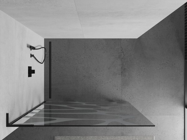 Mexen Kioto L, sprchová zástěna Walk-In 80 x 200 cm, 8mm čiré sklo bílý vzor, ​​černý profil, 800-080-103-70-97