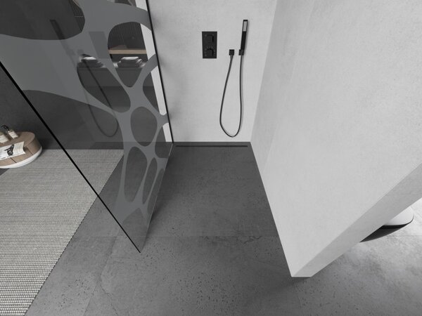 Mexen Kioto L, sprchová zástěna Walk-In 80 x 200 cm, 8mm čiré sklo bílý vzor, ​​černý profil, 800-080-103-70-97