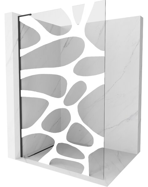 Mexen Kioto L, sprchová zástěna Walk-In 80 x 200 cm, 8mm čiré sklo bílý vzor, ​​černý profil, 800-080-103-70-97