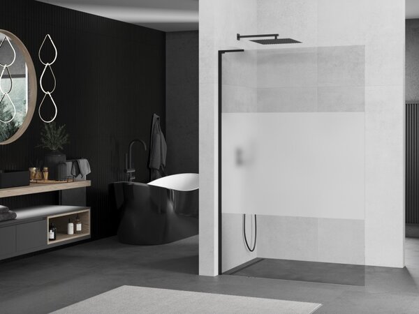 Mexen Kioto L, sprchová zástěna Walk-In 110 x 200 cm, 8mm čiré sklo-námraza, černý profil, 800-110-103-70-35