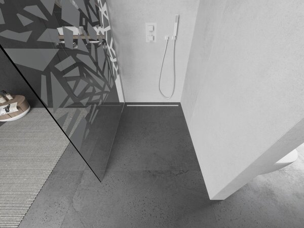 Mexen Kioto L, sprchová zástěna Walk-In 110 x 200 cm, 8mm čiré sklo bílý vzor, ​​bílý profil, 800-110-103-20-85