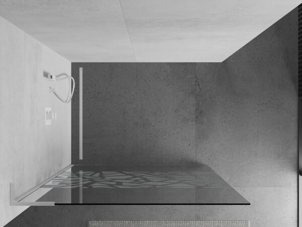 Mexen Kioto L, sprchová zástěna Walk-In 110 x 200 cm, 8mm čiré sklo bílý vzor, ​​bílý profil, 800-110-103-20-85