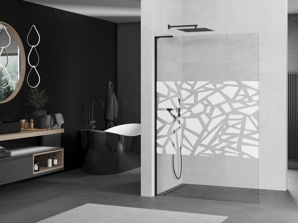 Mexen Kioto L, sprchová zástěna Walk-In 110 x 200 cm, 8mm čiré sklo bílý vzor, ​​černý profil, 800-110-103-70-85
