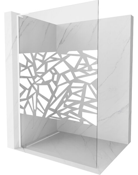 Mexen Kioto L, sprchová zástěna Walk-In 110 x 200 cm, 8mm čiré sklo bílý vzor, ​​bílý profil, 800-110-103-20-85