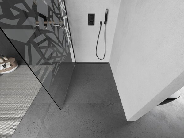 Mexen Kioto L, sprchová zástěna Walk-In 110 x 200 cm, 8mm čiré sklo bílý vzor, ​​černý profil, 800-110-103-70-85