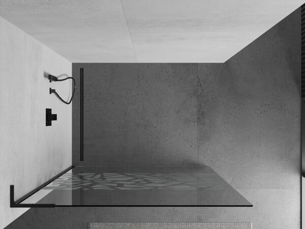 Mexen Kioto L, sprchová zástěna Walk-In 110 x 200 cm, 8mm čiré sklo bílý vzor, ​​černý profil, 800-110-103-70-85