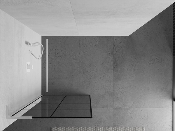 Mexen Kioto L, sprchová zástěna Walk-In 80 x 200 cm, 8mm čiré sklo černý vzor, ​​bílý profil, 800-080-103-20-77