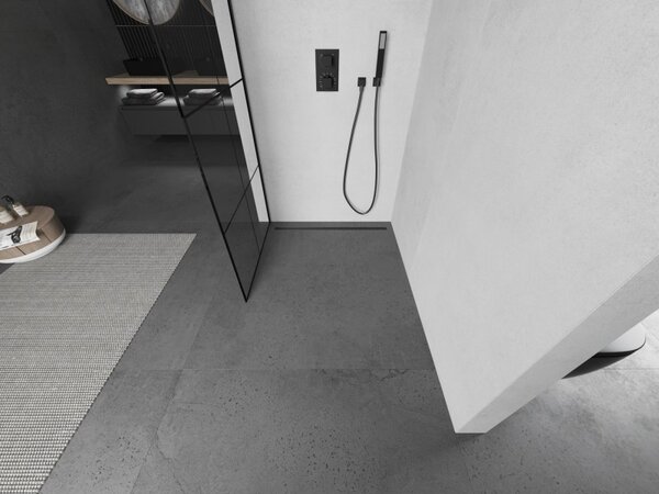Mexen Kioto L, sprchová zástěna Walk-In 80 x 200 cm, 8mm čiré sklo černý vzor, ​​černý profil, 800-080-103-70-77