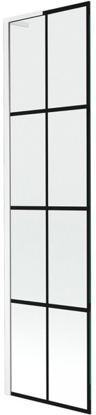 Mexen Next L, 1-křídlová vanová zástěna 50 x 150 cm, 6mm čiré sklo-černý vzor, ​​bílý profil, 895-050-000-03-77-20
